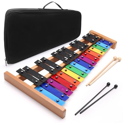 Heuyrao 27 Notes Glockenspiel Xylophone, Professional Wooden Glockenspiel Instrument, Percussion Instrument Kit for Adults and Kids- Includes 4 Mallets and Carrying Bag - Colorful