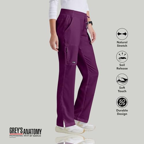 BARCO Grey s Anatomy Classic Mia Scrub Pant for Women Wine, 6-Pocket Low-Rise Straight Leg Bottoms with Natural Stretch, Soil Release Fabric, and Super-Soft Finish Medium, Petite Fit - Thumbnail 5