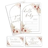 Boho Floral Baby Shower Invitation Cards, Set Of 25 Diaper Raffle Card, Book Cards WIth Envelopes, Gender Reveal Party Invites For Baby, Gender Neutral Party Decorations, C06