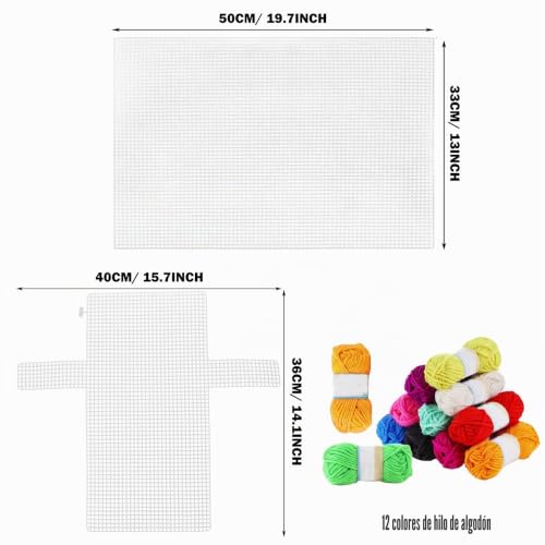 Miniatura 4 de Allazone 59 Pz Tela Punto De Cruz De Plástico Hojas De Lona De Malla De Plástico Para Proyectos De Punto De Cruz Bordado De Manualidades, 12 Colores Hilo Punto Y Ganchillo