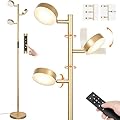 JUNNAI Gold Floor Lamp for Living Room, Modern Standing Lamp with Remote & Touch Control, 4 Color Temperatures, Dimmable LED Tree Floor Lamps with 3 Adjustable Lights for Reading Bedroom Office