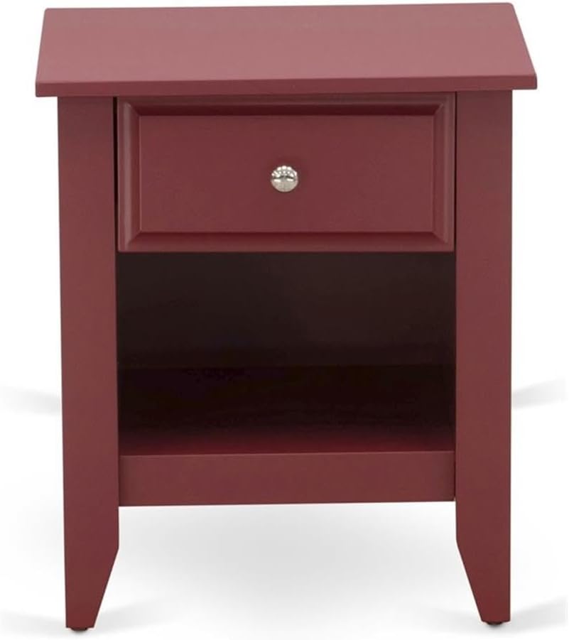 East West Furniture GA-13-ET Gallatin Nightstand - Rectangle Side Table with a Drawer for Bedroom, 18x21 Inch Inch, Burgundy