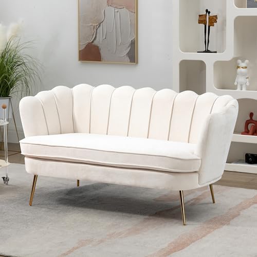 Modern Chenille Loveseat Couch,Futon Small Sofa With Gold Metal Legs ,2-Seater