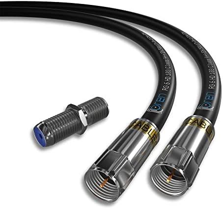 Oren Coaxial Cable 10m RG6 HD103 A++ Trishield โ Black - with Cabelcon Connectors and Adapter โ Weatherproof โ for Satellite and Digital TV, Aerial, Broadband, and High Speed Internet Connections