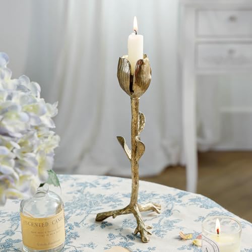 Opiniones y reviews de Nikky . 48 NIKKY HOME - Candelabro de metal con forma de tulipán dorado, elegante, clásico, para centros de mesa, decoración de boda y cena