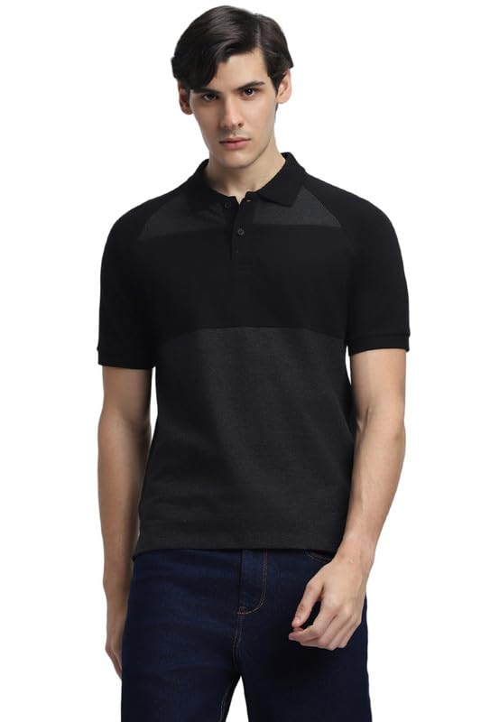 Image of Dennis Lingo Men's Black Cotton Polo Neck Tshirt, Regular Fit Half Sleeve