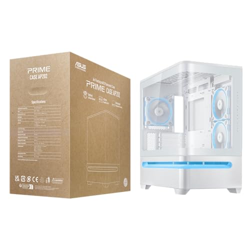ASUS Prime AP202 ARGB White mATX pc case with Fully Tempered Curved Glass, Supports GPU up to 420mm Long, 360mm radiators, Easy-Detach Rail, Patented Slot Vent, 3 Built-in ARGB Fans, 2 Year Warranty by ASUS - Image 9