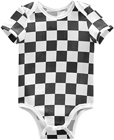 Pigsaly Black White Buffalo Check Plaid Unisex Baby Bodysuits Checkerboard Newborn Short Sleeve Summer Jumpsuit Boy Girl 18M