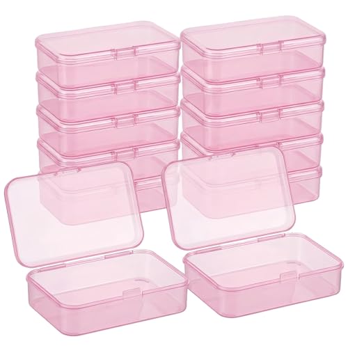 Image of 12 Pack Pink Small Containers with Lids 3.35x2.17x0.98 in, Mini Plastic Storage Box for DIY Bead Organizer, Craft Accessory Case