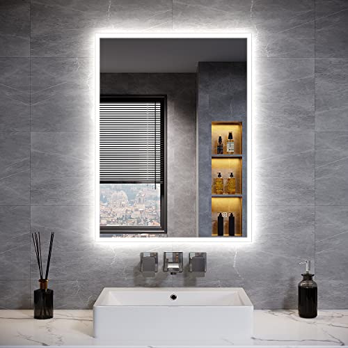 ELEGANT Bathroom Mirror with Shaver Socket 800x600mm Backlit LED Illuminated Bathroom Mirror with 3 Colors Dimmable | Touch Switch | Demister Pad, Vertical & Horizontal
