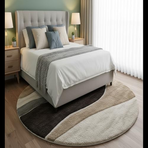 Image of 3x3 Feet Ivory Shaggy Round 3D Carpet | Soft Plush High Pile Rug | Modern Designer Round Rug for Living Room, Modern Round Design enhances Living Room