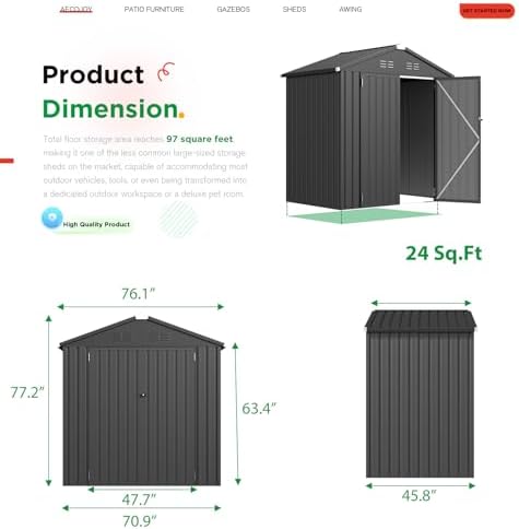 AECOJOY Shed 6' x 4' Storage Shed, Dark Grey Metal Sheds & Outdoor Storage Clearance, Utility and Tool Garden Shed with Lockable Doors for Backyard, Patio, Outside Use