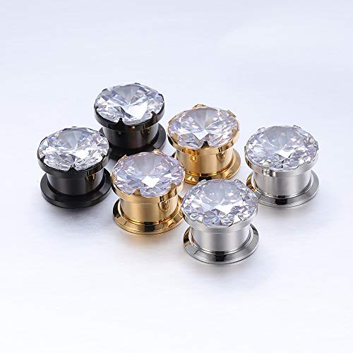 Zs EK162GD Gorgeous Cubic Zirconia Tunnels Plugs 316L Stainless Steel Screw Tunnels Ear Expander Stretcher Piercing Ear Gauges Black Tunnel Gauges thumb #4