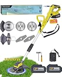 Electric Weed Wacker Cordless Eater Battery Powered Brushless Brush Cutter with 2X4.0Ah Batteries and Charger 24V Powerful Weed Trimmer 2 Types Metal Blades for Lawn Yard Garden (Green)