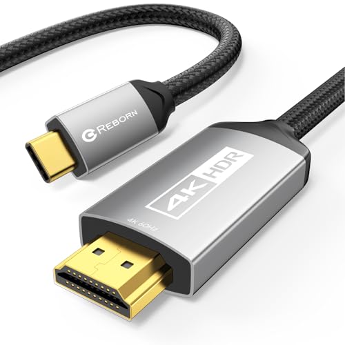 Reborn USB C to HDMI Cable (4K@60Hz) High-Speed 10FT USB Type C 3.1 to HDMI 2.0 Braided Cord [Thunderbolt 3/4/5 Compatible] for MacBook Pro/Air, Galaxy S9 to S25, iPhone 15/16/17, iPad Pro, Surface