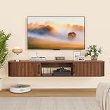 Snughome 55' Floating TV Stand for TVs up to 65', Fluted Floating Entertainment Center with Sliding Door, Wall Mounted TV Shelf, Mid-Century Modern TV Console for Living Room, Bedroom