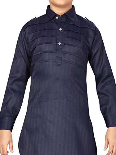 Image of Aarika Boys Navy Blue Color Pathani Kurta Pyjama with Cap Set (C PS-JK-102-NAVY-BLUE-NAVY-BLUE-5)
