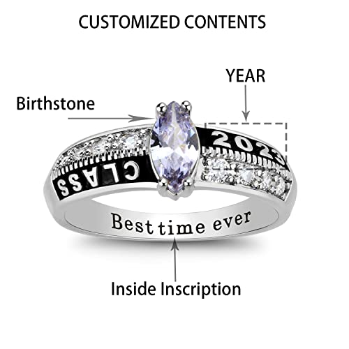 Ccjcinata Customized Cubic Zirconia Birthstone Rings High School Class Rings For Girls And College Class Ring For Women Graduation Gifts (Sterling Silver - Platinium) #TOP4