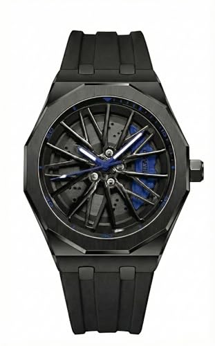 Image of ON TIME OCTUS Spinning Car Wheels Gyro Men's Sport Watch| 360 Rotating Car Wheel Dial Watch for Men | 3D Rim Hub Sports Design | Quartz Analog Wristwatch with Soft Silicone Strap