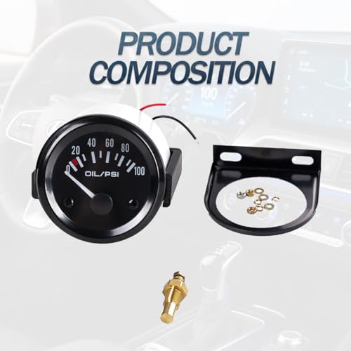 BESULEN Car 2\" 52mm Oil Pressure Gauge, 12V 0-100PSI Pointer Digital Oil Press Pressure Meter with LED Light Indicator & Sensor, Automotive Press Gauge, Universal for Sedan Truck SUV - Thumbnail 6