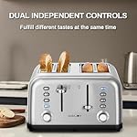 Toaster 4 Slice, Dual Independent Controls, Extra Wide Slot Toasters for Bagel, Bread, Waffles, 7 Shade Settings, 4 Main Functions, Removable Crumb Tray, 1500 Watts, Brushed Stainless Steel - Image 3