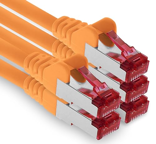 1aTTack.de - 5x 1m câble patch CAT6 S/FTP blindage PIMF câble réseau CAT.6 RJ45 câble Ethernet routeur LAN DSL commutateur modem panneau de brassage - orange - 5 pièces