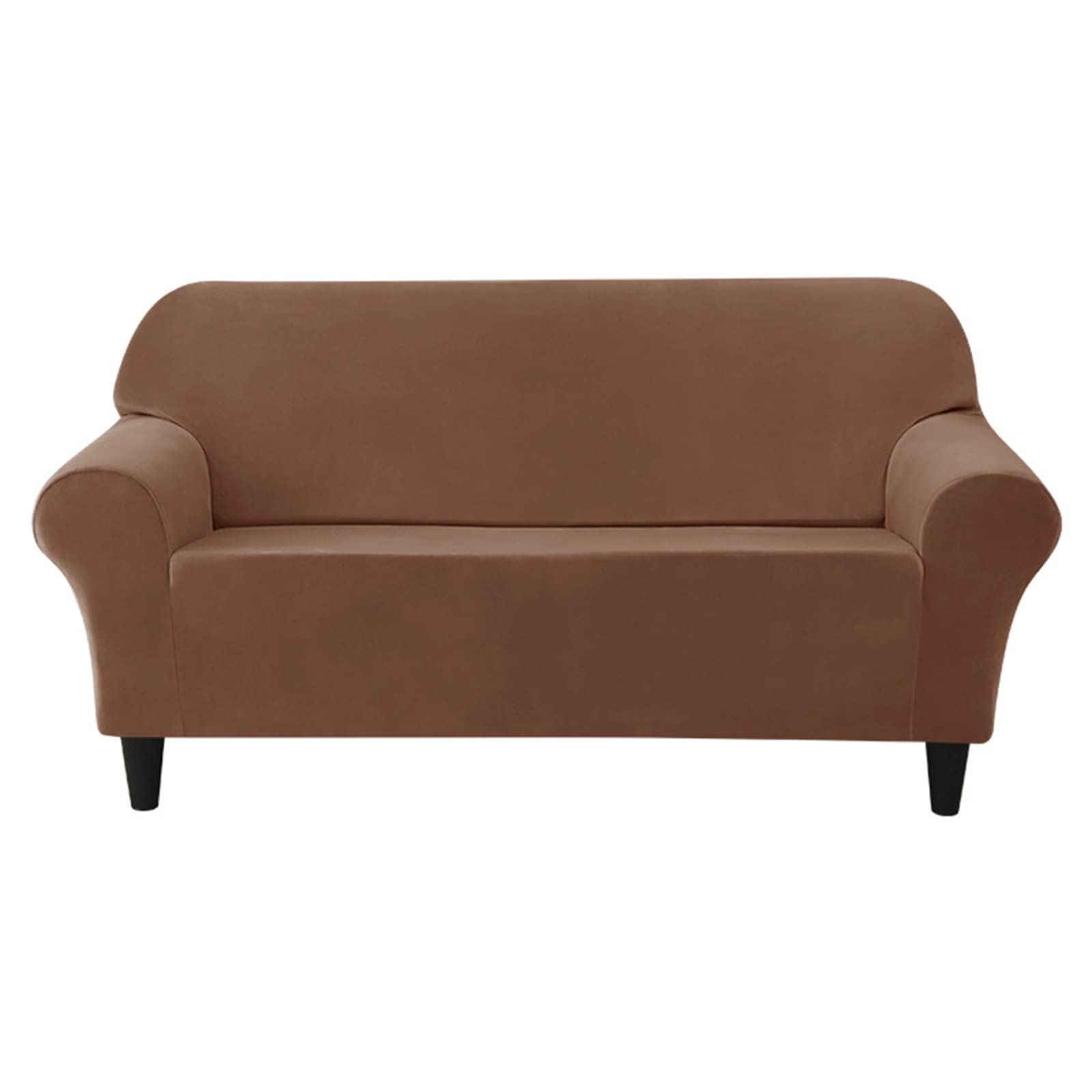 Housse de canapé en velours extensible pour rénover et protéger un meuble usé marron