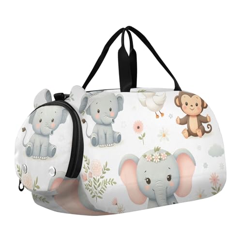 Cartoon Animals Pattern Duffle Bag for Girl, Sports Duffle Gym Bags with Shoe Compartment, Personalized Overnight Bag Travel Weekender for Kids