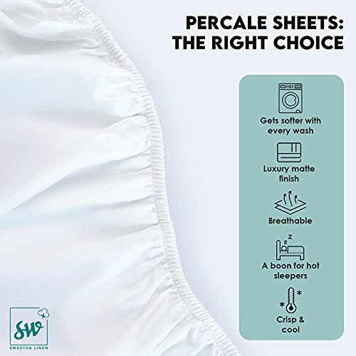 Sw Swastha Linen King Fitted Bed Sheets 100% Organic Cotton, 300 Thread Count Fits Mattress Upto 17 Inches Deep Pocket Hotel Quality Luxury Soft Bedding 1 Piece Sateen Sheet - White #TOP2