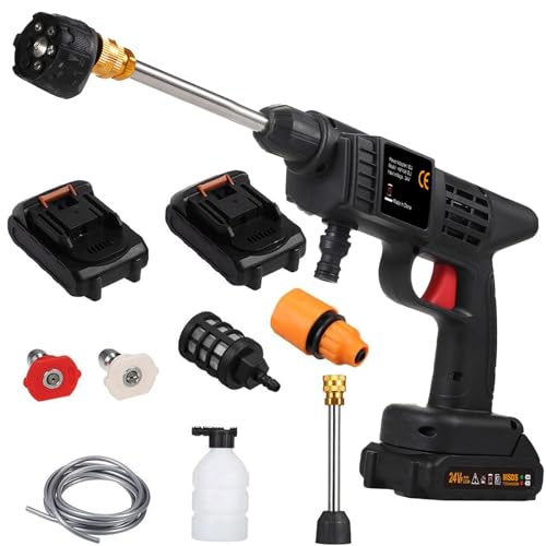 Vislone Cordless Pressure Washer, 150PSI Portable Pressure Cleaner Handheld with 6-in-1 Sprayer Battery and Charger 24V 1500mAh Rechargeable Battery Electric Pressure Washer for Washing Cars