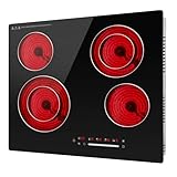 Alemania - Placa vitrocerámica, 60 cm, 4 chimeneas con doble zona, control táctil deslizante, mesa de cocción infrarroja empotrable, 6300 W, 230 V