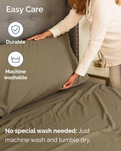 Image of CGK Unlimited Extra Deep Flex Top Split Head King Sheet Set - 6 Piece Breathable and Cooling Sheets - Hotel Luxury Bedding for Women, Men, Kids & Teens - Easy Secure Fit - Extra Deep Pockets - Khaki