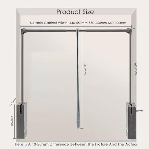 Rail latéral rétractable et penderie basculante réglable de 44-55 cm