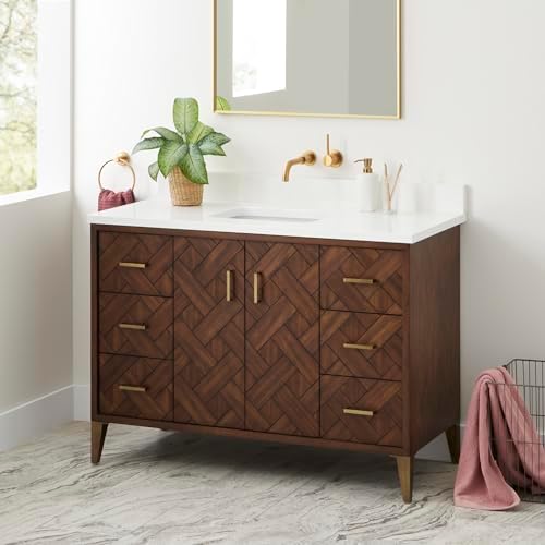 Signature Hardware 954035-48-RUMB-0 Patzi 48" Free Standing Single Basin Vanity Set with Cabinet and Vanity Top - No Faucet Centers - Chocolate Bark Brown/Arctic White