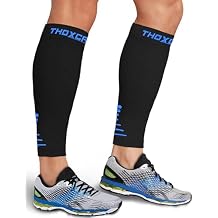 Calf Compression Sleeve for Men Women 1 Pair, Leg Support Footless Compression Socks for Running - Shin Splint Varicose Veins Swelling & Pain Relief, Black/Blue, Small