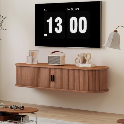 Sylphorium Floating TV Stand, Mid-Century Modern Media Console, Walnut