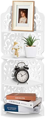 Corner Shelving Unit Shelf 4-Tier Carved Corner Shelf Large Capacity Multifunctional Storage Rack Free Standing Shelf Unit for Bathroom Kitchen Living Room White