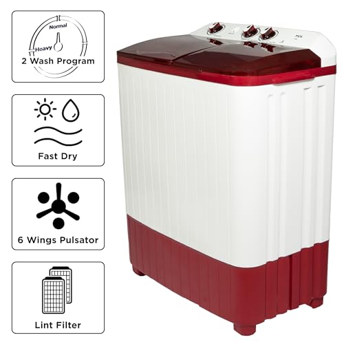 Image of TCL 7 kg, 5 Star, Semi-Automatic Washing Machine (T103-D70TW, Fast Dry, Burgundy)