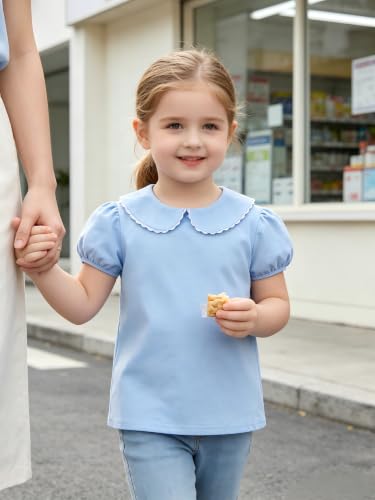 Image of LYSMuch Girl Short Sleeve Peter Pan Collar Shirt Kid School Polo Shirt