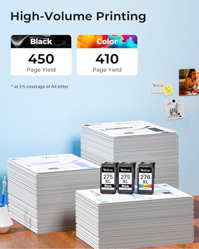 Image of PG-275 XL /CL-276 XL (3-Pack) Compatible with Canon 275 and 276 Ink Cartridges 275XL 276XL for Printer Pixma TR4720 TS3720 TS3522 TR4722 TS3722 TS3520 TS3700 TR4723 TS3500 TR4700 (2 Black, 1 Color)