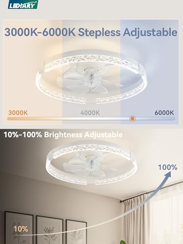 Image of LEDIARY 19.7 inch Low Profile Ceiling Fans with Lights, APP & Remote, White