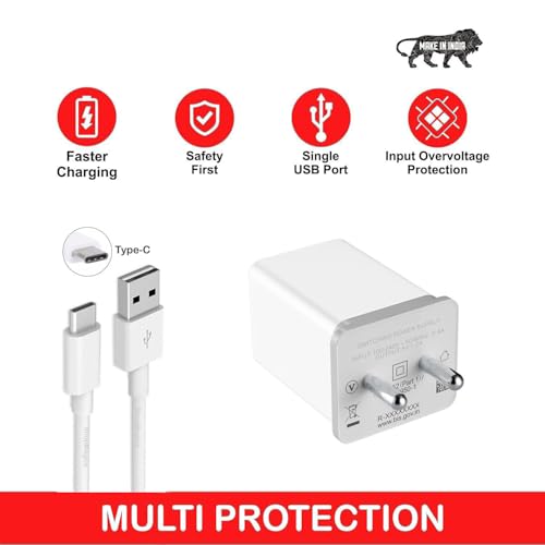 Image of 18W Charger for Xiaomi Redmi 13C 5G / 13 C Charger Original Adapter Like Android Mobile Fast USB Wall Charger with 1 Meter USB Type C Charging Data Cable (3 Amp, TOC12, White)