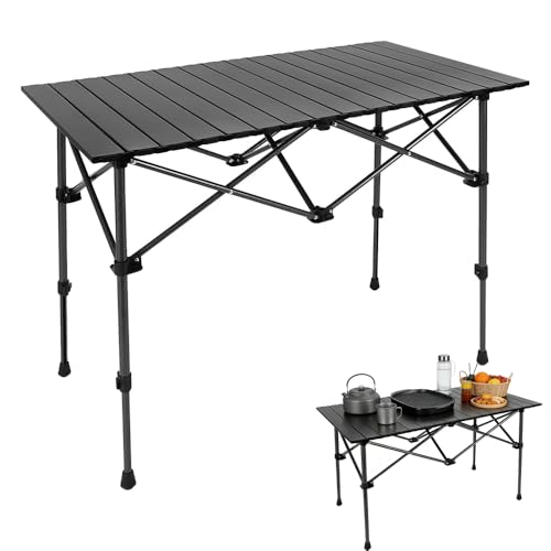 Camping Table Folding Portable Camp Aluminum Fold Up Lightweight Roll Up Table Adjustable Height with Carry Bag Indoor Outdoor for Camping, Picnic, Backyard, BBQ, Patio