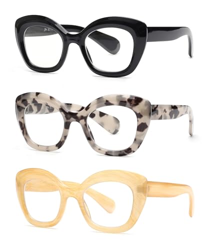 JM Paquete de 3 Gafas de Lectura Cateye, Gafas de Lectura con Bloqueo a Luz Azul Para Mujeres y Hombres +2.0