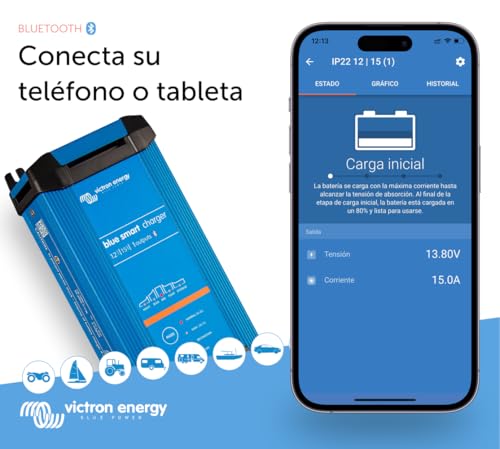 Miniatura 2 de Victron Energy Blue Smart Ip22 12-Voltios 15 Amperios 230v, Cargador De Batería De Salida Única Cee 7 7, Bluetooth