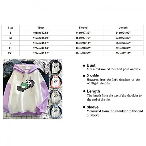 Frog Panda On Skateboard Cute Hoodies For Women Teen Girls Light Long Sleeve Hooded Sweatshirt Pullover Crewneck Skateboarding Fall Top Lightweight Loose Fit Cartoon With Pockets Patchwork Gray #TOP1