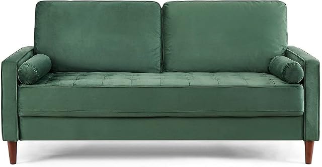 Velvet Sofa Fabric 2 Seater Sofa or 3 Seater Sofa Couch Living Room Furniture Settee Sofa Set Sofas & Couches with Tufted Seat Cushion Tufted Cushion Matching Bolster Cushions (Green, 3 Seater)