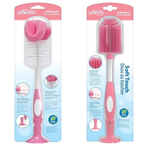 Image of Dr. Brown's Baby Bottle and Nipple Brush Soft Touch and Sponge Brush, Pink Variety Pack, 2 Count