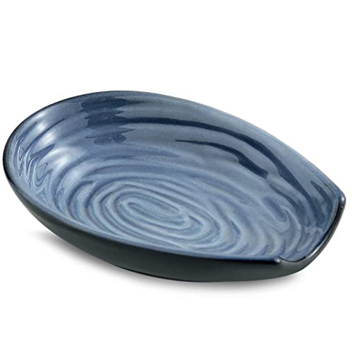 Hasense Spoon Rest for Stove Top and Kitchen Countertop, Large Heat-resistant Spoon Holder for Spatula Ladles Tongs, Farmhouse Cooking Spoon Holder for Home Kitchen Decor, Grey and Blue, 1 PC