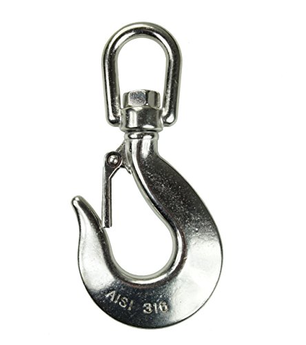 Preisvergleich Produktbild KAMERO Edelstahl Trailerhaken mit Wirbel, 197mm, Kettenhaken, Drahtseilhaken, V4A, rostfrei, belastbar bis 1500kg, Bruchlast 4500kg